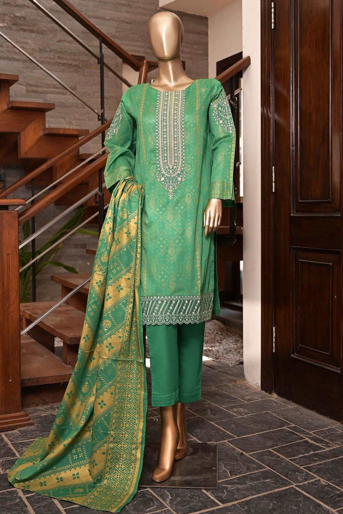 Affifa by Bin Saeed Stitched 3 Piece Embroidered Lawn Vol-03 Collection'2023-F-0523-Green