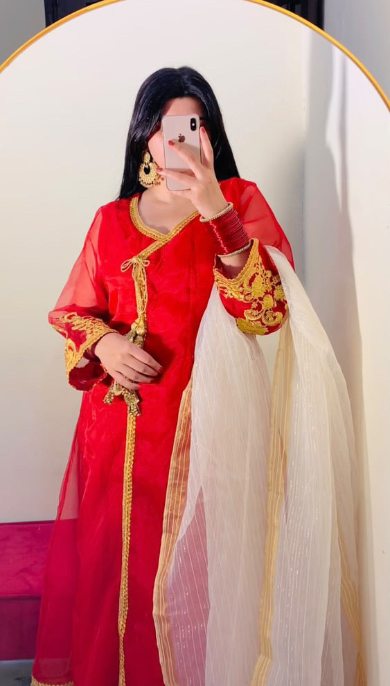 Urban Cut 3 Piece Laurex Embroidered Angrakha Suit- Linned