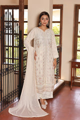 Rang E Khas By Fatima Nehal Stitched 3 Piece Luxury Chiffon Suit-FN-REK-02-White