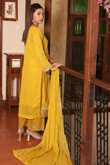 Rang E Khas By Fatima Nehal Stitched 3 Piece Luxury Chiffon Suit-FN-REK-03-Mustard