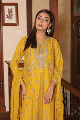 Rang E Khas By Fatima Nehal Stitched 3 Piece Luxury Chiffon Suit-FN-REK-03-Mustard