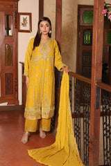 Rang E Khas By Fatima Nehal Stitched 3 Piece Luxury Chiffon Suit-FN-REK-03-Mustard