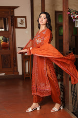 Rang E Khas By Fatima Nehal Stitched 3 Piece Luxury Chiffon Suit-FN-REK-05-Rust