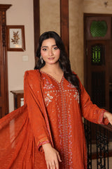 Rang E Khas By Fatima Nehal Stitched 3 Piece Luxury Chiffon Suit-FN-REK-05-Rust