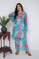 Preet Print Edit By Suitsu Stitched Summer Suit-Aqua Floral Muse