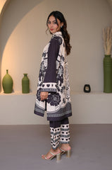 Preet Print Edit By Suitsu Stitched Summer Suit-Black ivory