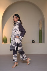 Preet Print Edit By Suitsu Stitched Summer Suit-Black ivory