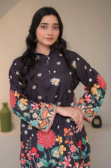 Preet Print Edit By Suitsu Stitched Summer Suit-Midnight Floral Symphony