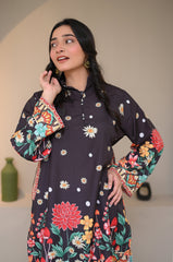 Preet Print Edit By Suitsu Stitched Summer Suit-Midnight Floral Symphony