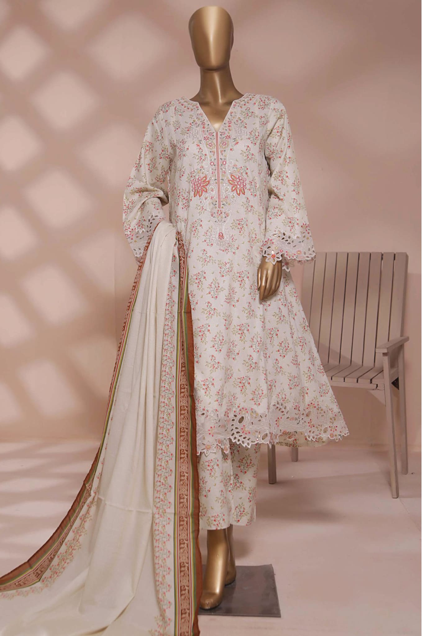 Bin Saeed Stitched 3 Piece Embroidered Frock Collection'2023-FR-0508-Skin