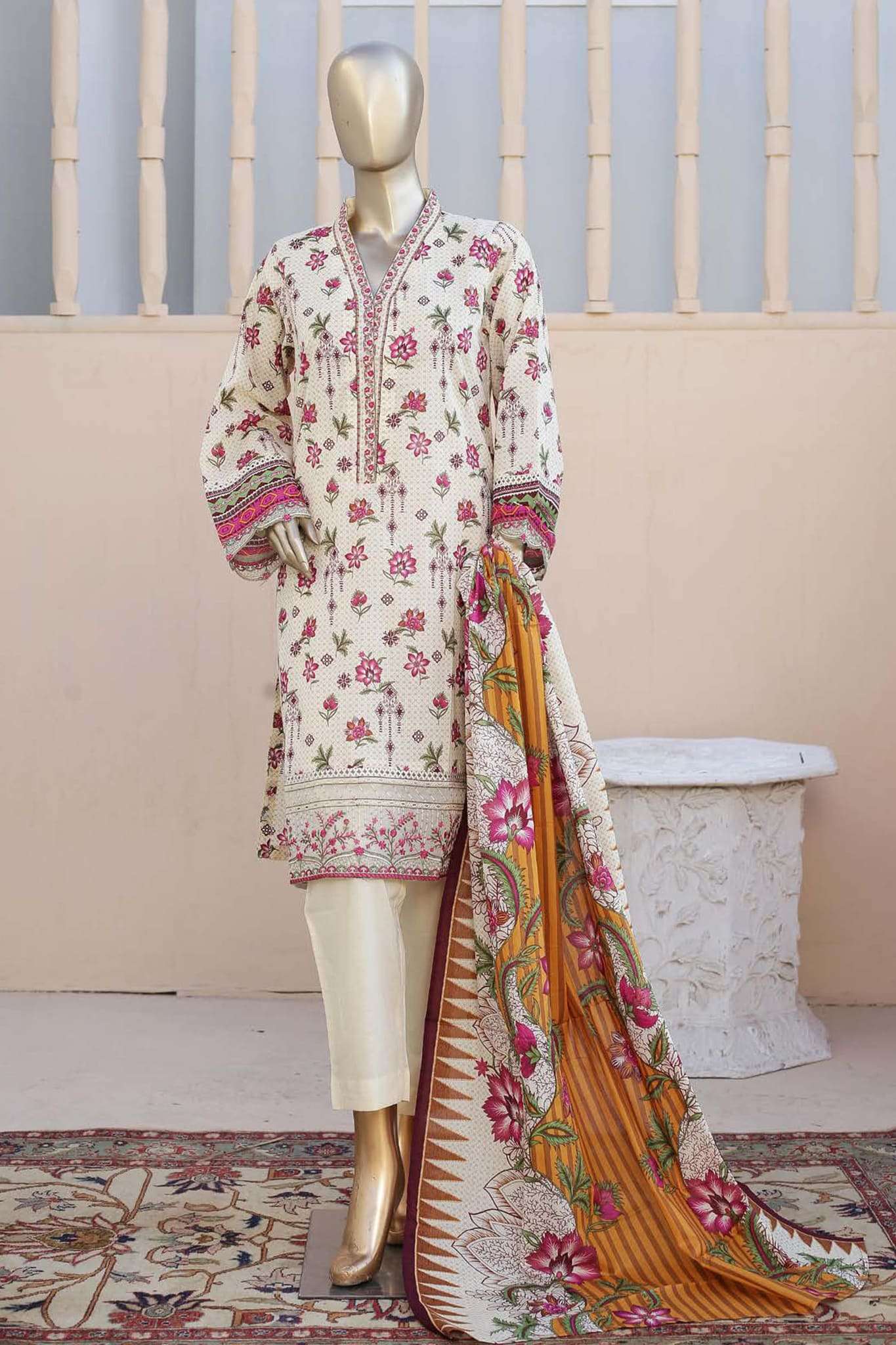 Affifa by Bin Saeed Stitched 3 Piece Embroidered Lawn Vol-03 Collection'2023-FR-0614-Skin