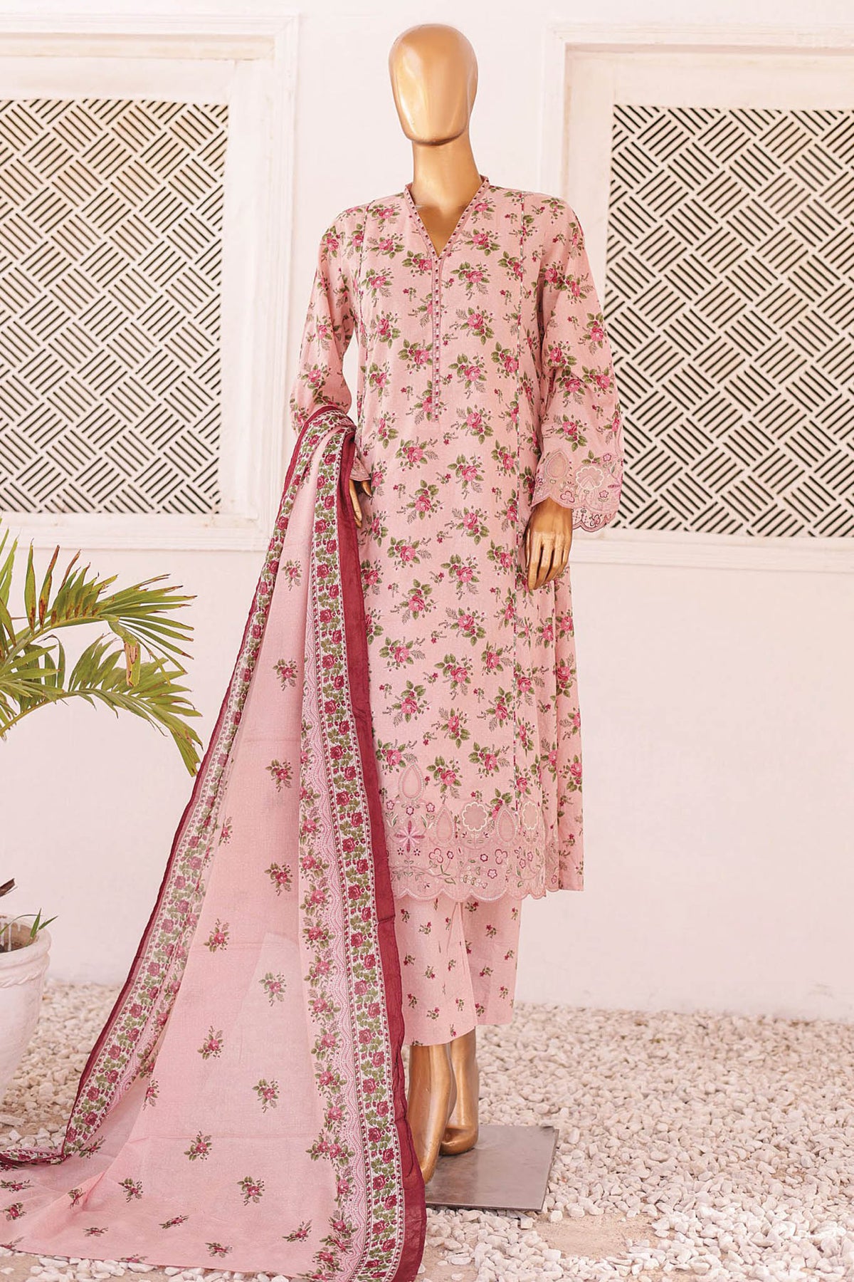 Bin Saeed Stitched 3 Piece Festive Frocks Emb Lawn Collection'2024-SM-542-Lilac