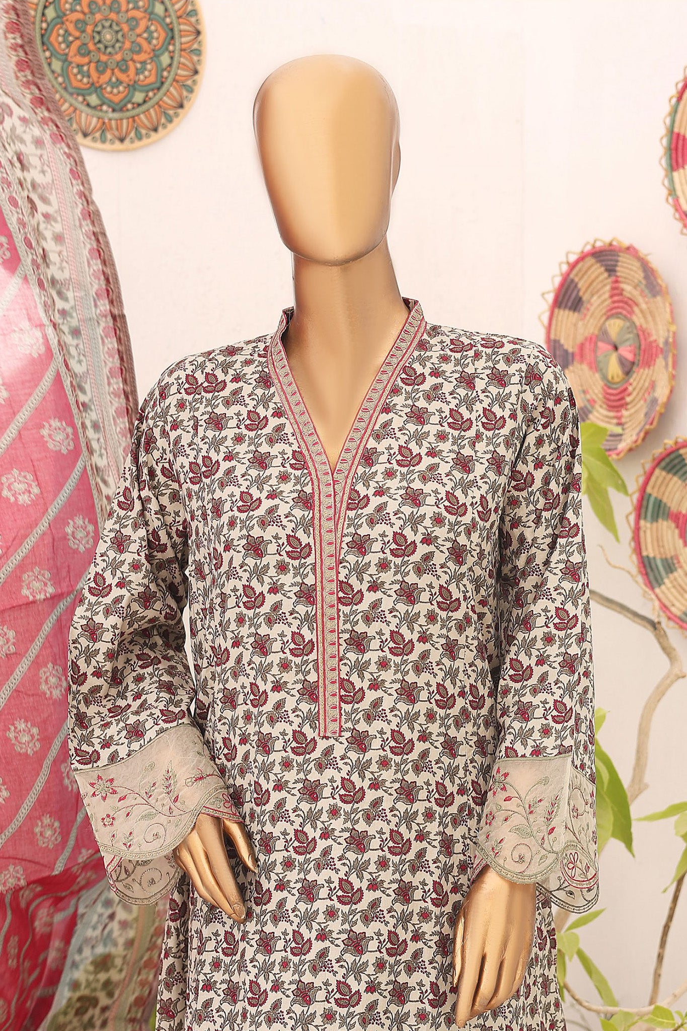 Bin Saeed Stitched 3 Piece Emb Lawn Frocks Collection'2024-SM-807-Skin