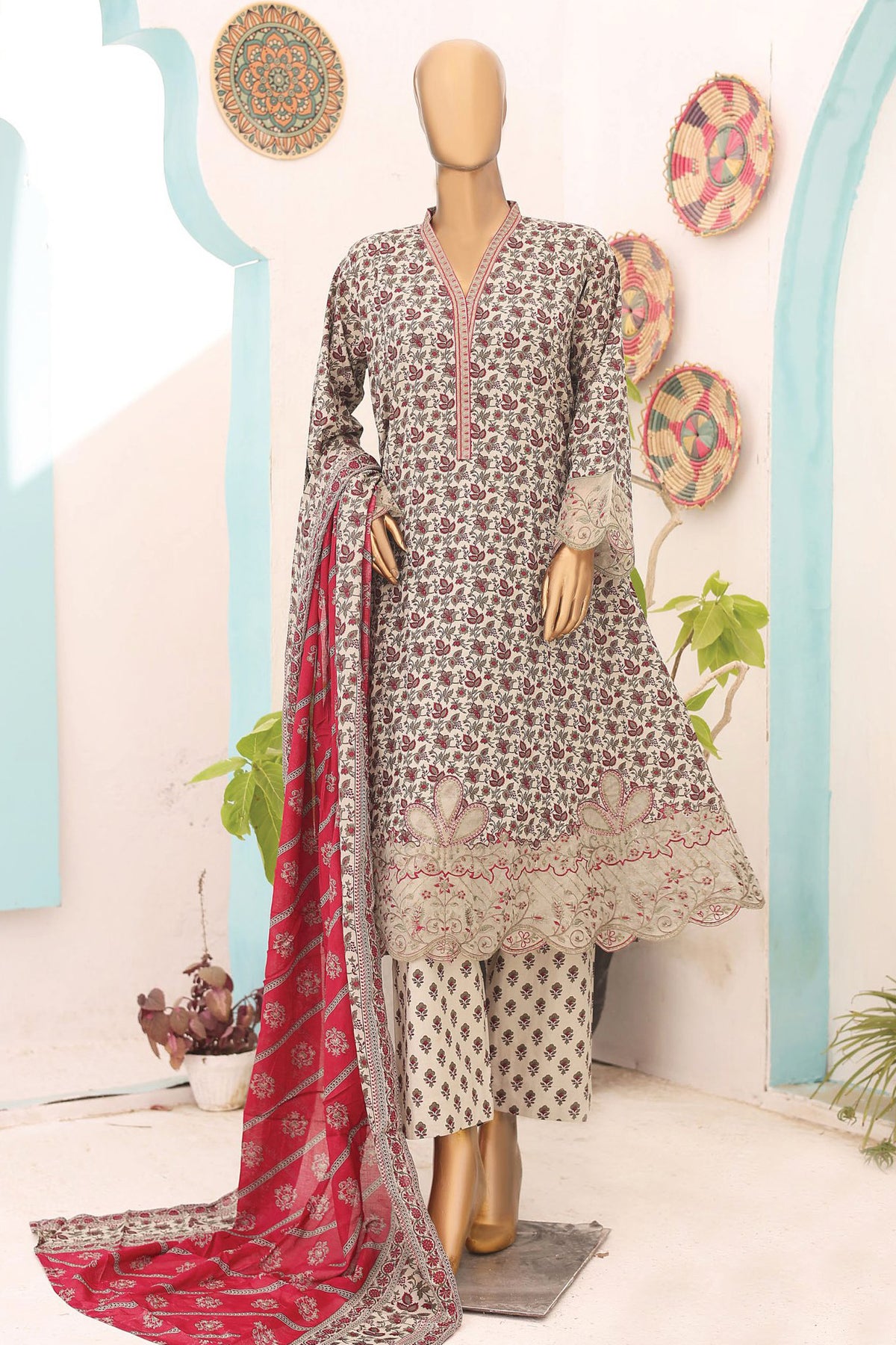 Bin Saeed Stitched 3 Piece Emb Lawn Frocks Collection'2024-SM-807-Skin