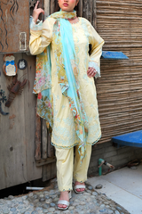 Chameli Studio Citrine Mint 3 Piece Unstitched Embroidered Cotton Lawn