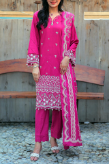 Chameli Studio Magenta Rose 3 Piece Unstitched Embroidered Cotton Lawn