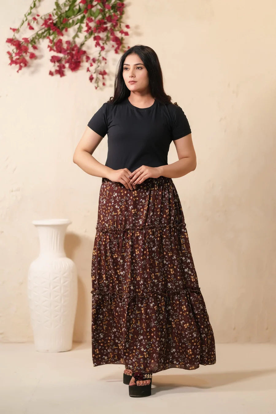 Sprinkles Stitched 1 Piece Summer Bottoms Kids Collection'2025-Mocha Dream Allover Floral Print Skirt