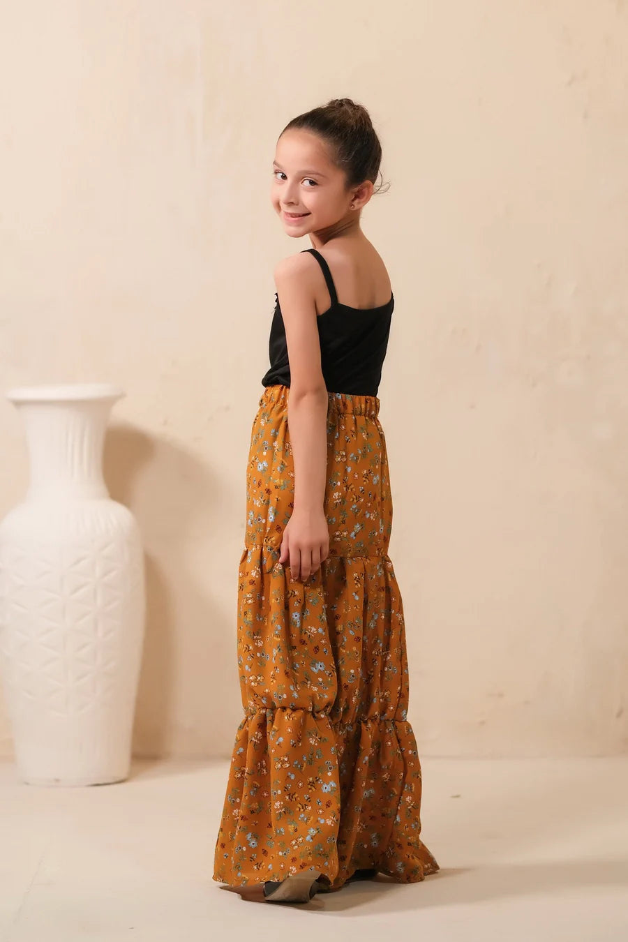 Sprinkles Stitched 1 Piece Summer Bottoms Kids Collection'2025-Mustard Bloom Allover Floral Print Skirt
