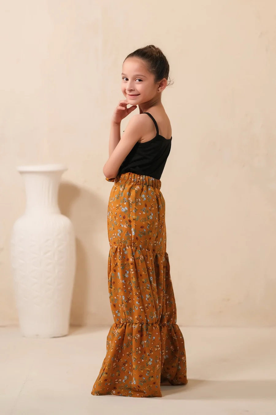 Sprinkles Stitched 1 Piece Summer Bottoms Kids Collection'2025-Mustard Bloom Allover Floral Print Skirt