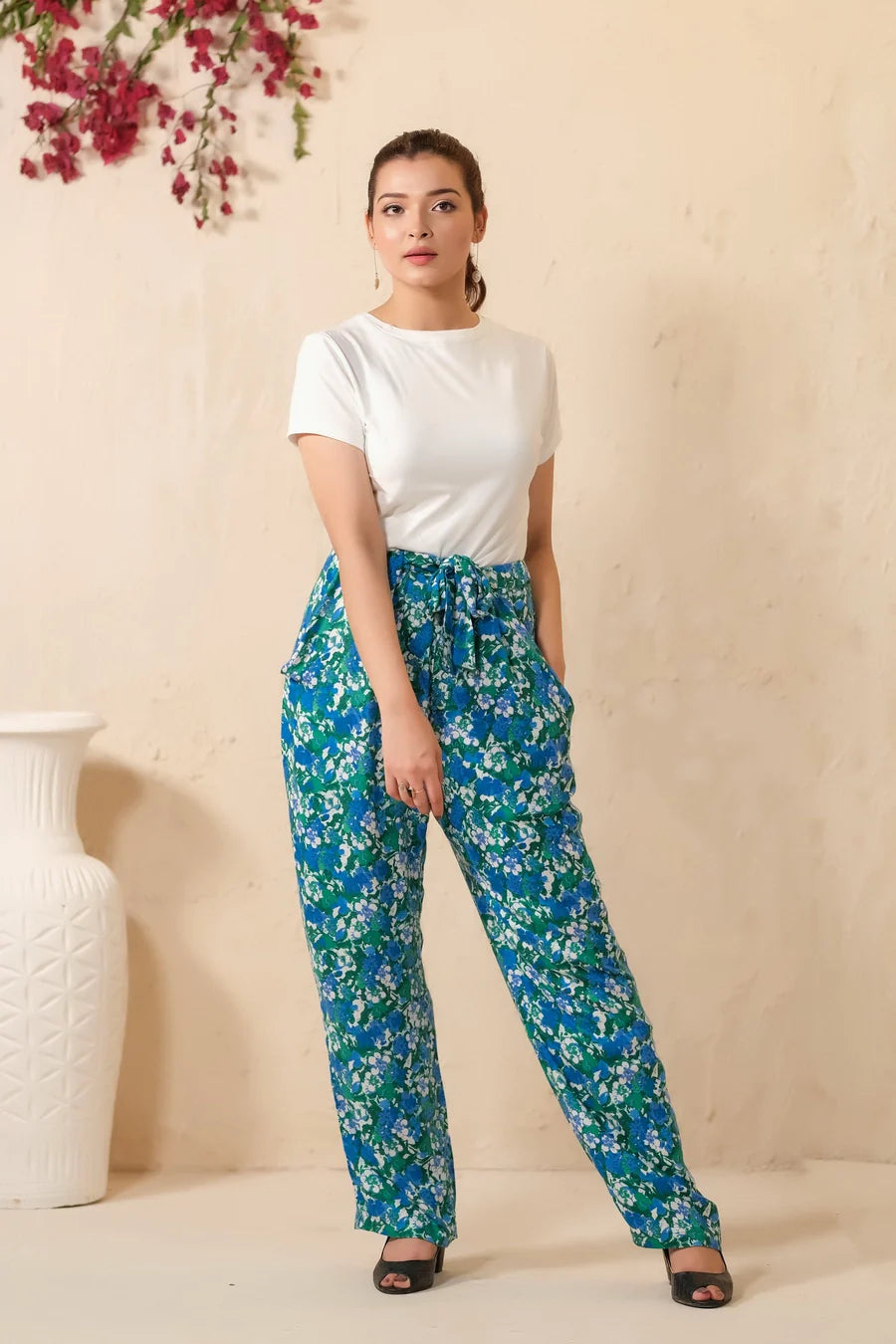 Sprinkles Stitched 1 Piece Summer Bottoms Kids Collection'2025-Green Floral Print Wide Leg Trousers