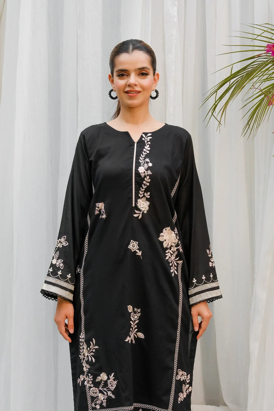 Dhaga Stitched 2 Piece Co Ords Summer Collection'2025-Black Embroidered