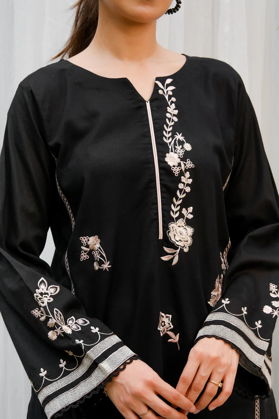Dhaga Stitched 2 Piece Co Ords Summer Collection'2025-Black Embroidered