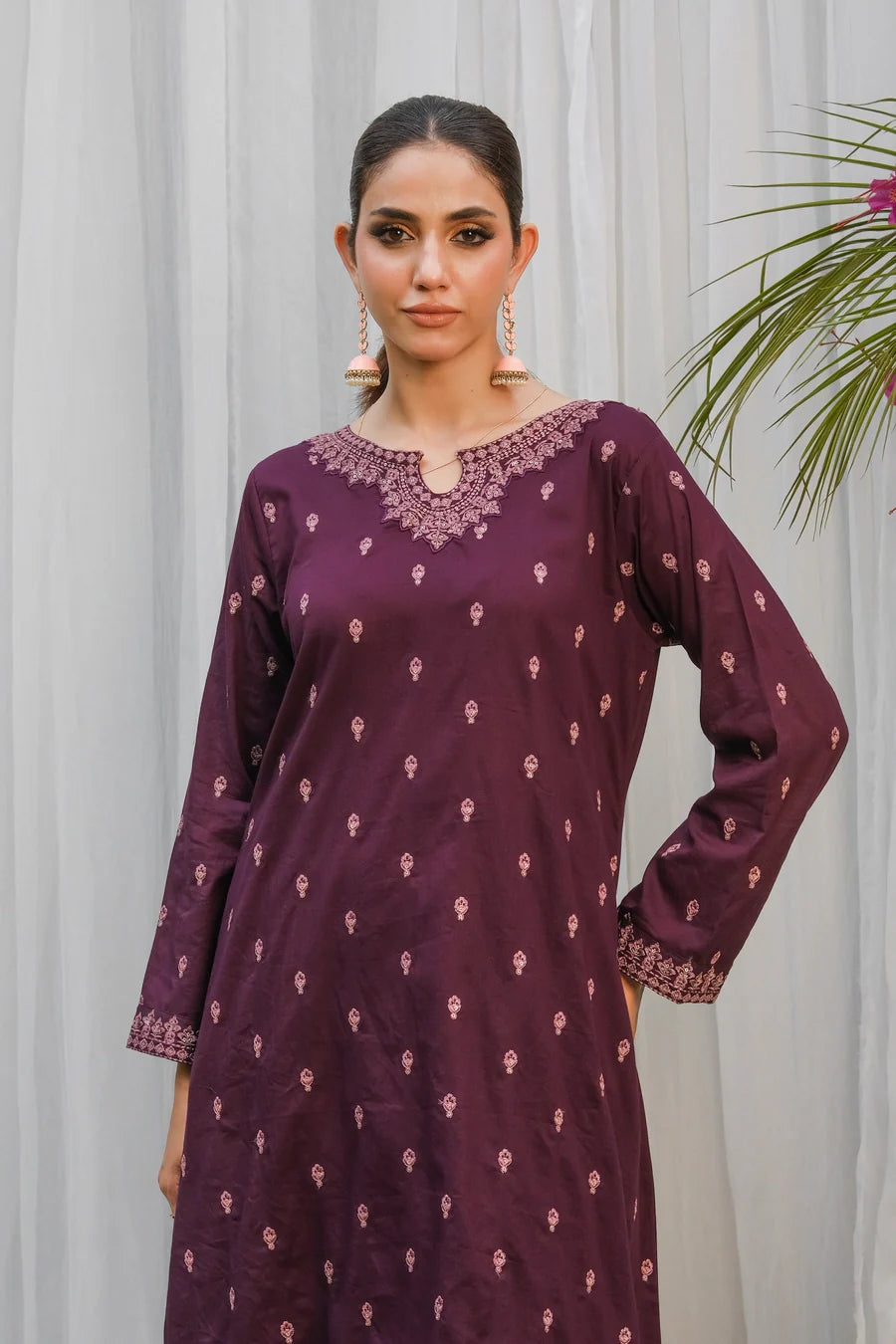 Dhaga Stitched 2 Piece Co Ords Summer Collection'2025-Purple Embroidered