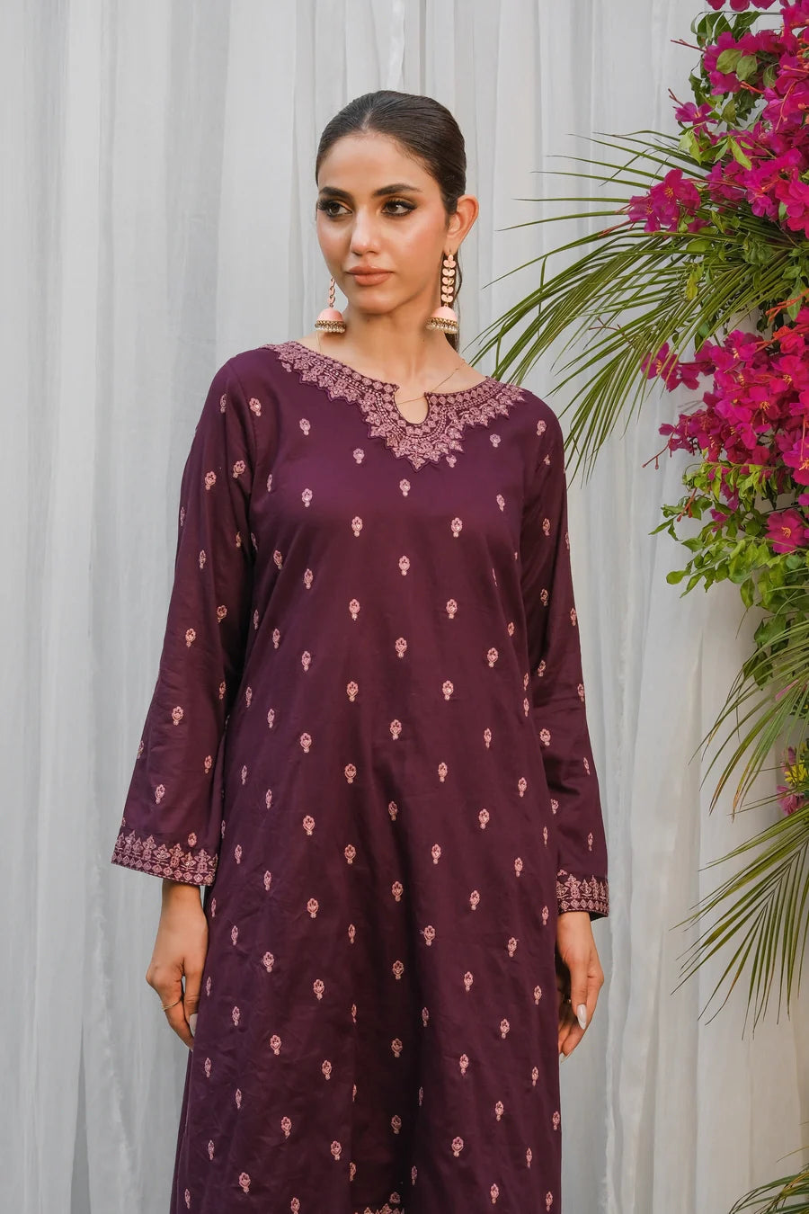 Dhaga Stitched 2 Piece Co Ords Summer Collection'2025-Purple Embroidered