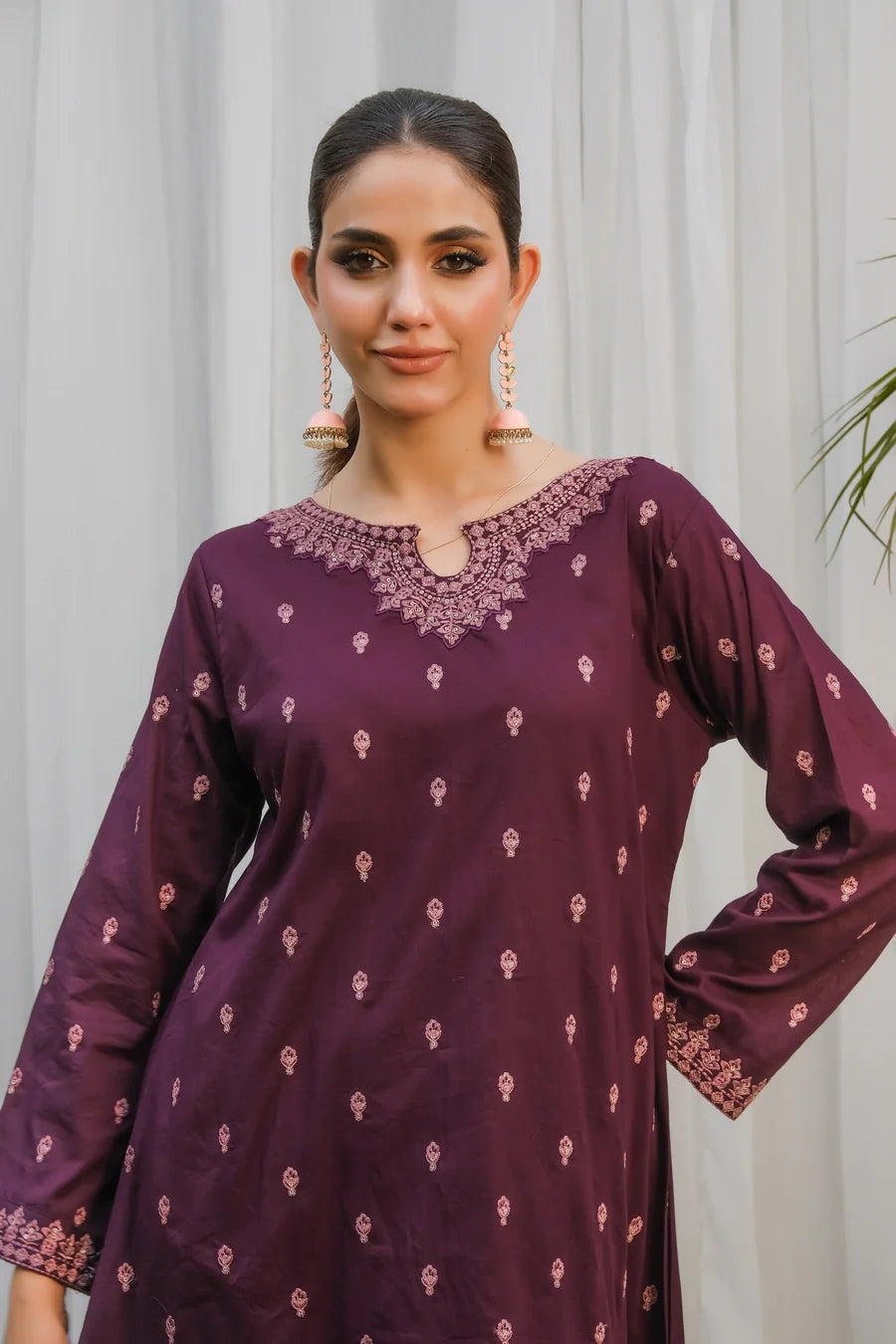 Dhaga Stitched 2 Piece Co Ords Summer Collection'2025-Purple Embroidered