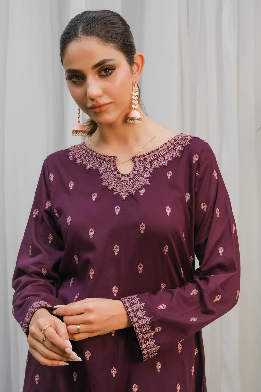 Dhaga Stitched 2 Piece Co Ords Summer Collection'2025-Purple Embroidered