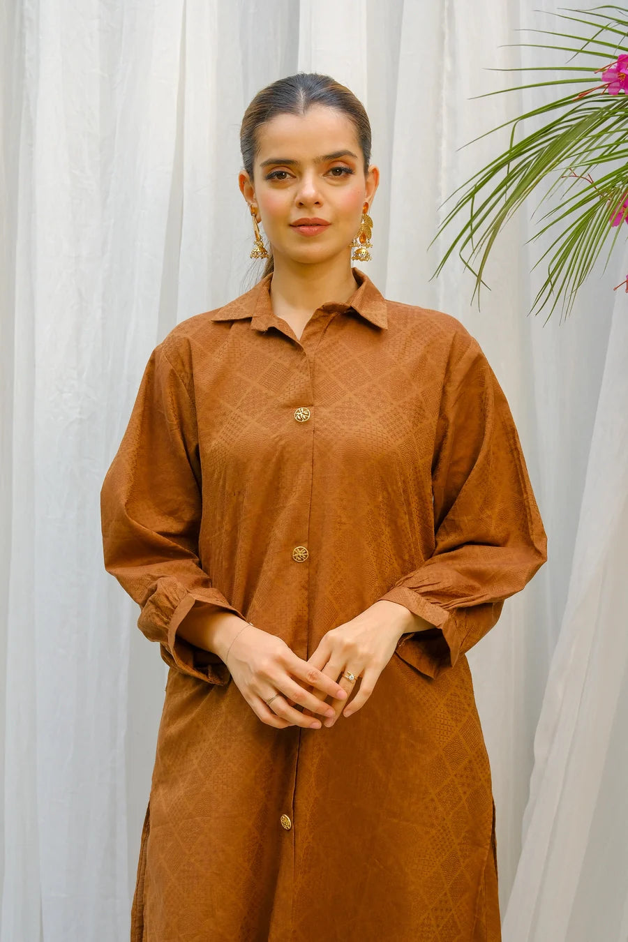 Dhaga Stitched 2 Piece Solids Crepe Summer Collection'2025-Almond