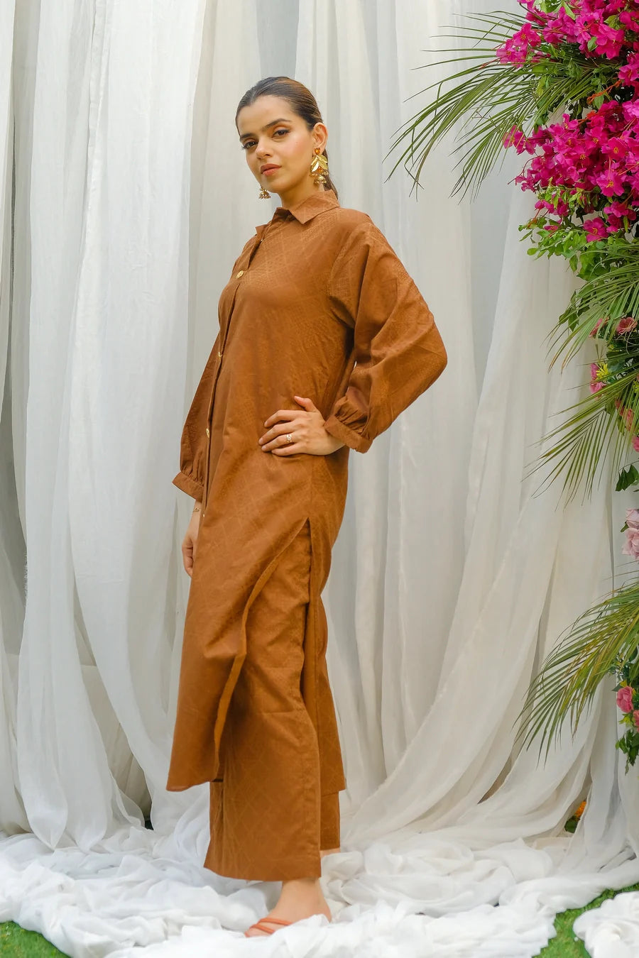 Dhaga Stitched 2 Piece Solids Crepe Summer Collection'2025-Almond