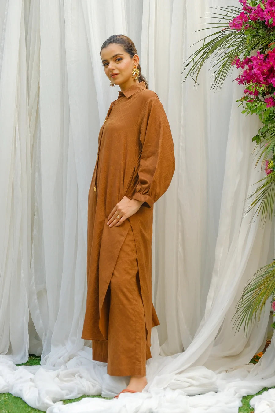 Dhaga Stitched 2 Piece Solids Crepe Summer Collection'2025-Almond