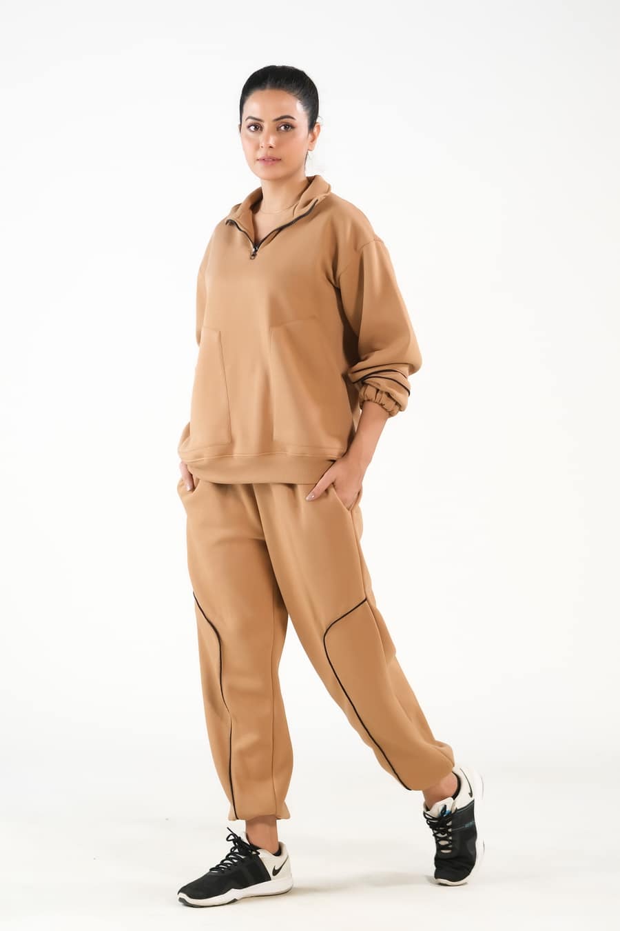 Sprinkles Stitched 2 Piece Winter Co Ord Sets Women Collection'2025-Linear Coffee Brown - 2pcs Co-Ord Set