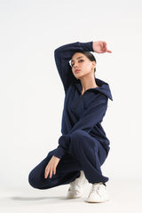 Sprinkles Stitched 2 Piece Winter Co Ord Sets Women Collection'2025-Zippi Navy - 2pcs Co-Ord Set