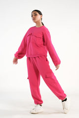 Sprinkles Stitched 2 Piece Winter Co Ord Sets Women Collection'2025-Flappy Hot Pink - 2pcs Co-Ord Set