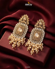Zeesy-Floral Square Stone Bridal Earrings