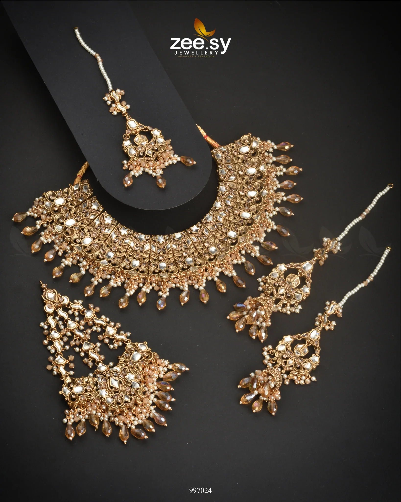 Flourishing Bridal Set Champagne - Zeesy Jewellery