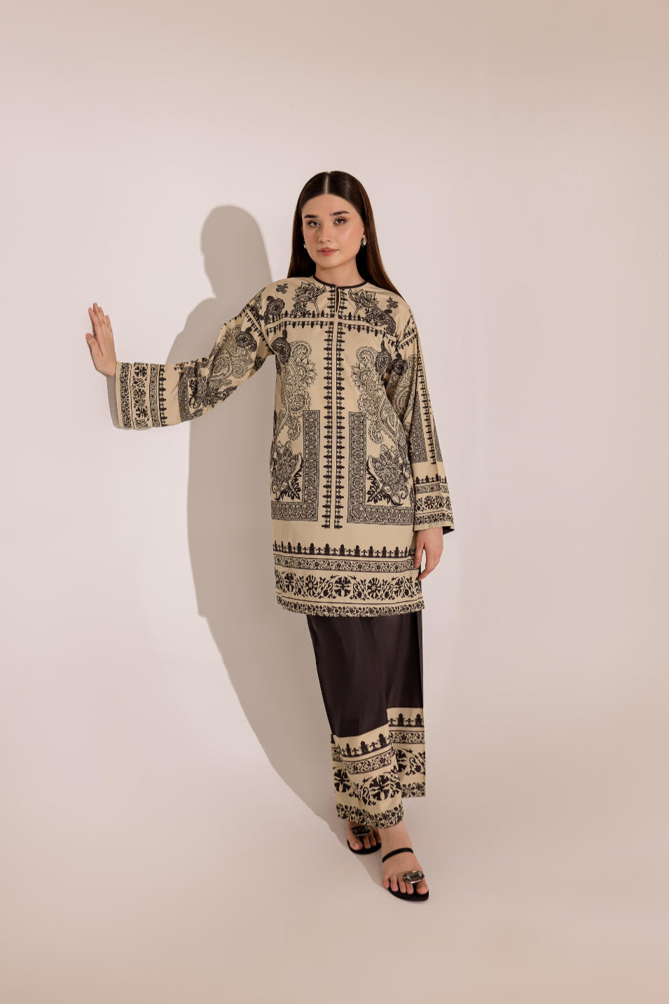 Yaaqot Stitched 2 Piece Lawn Collection-Black Flower Dgn # 03