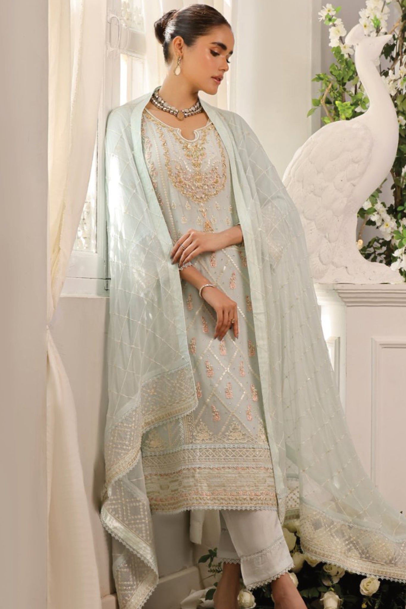 Guzel Jahanara Stitched 3 Piece Festive Formals Chiffon Collection'2024-GC-01