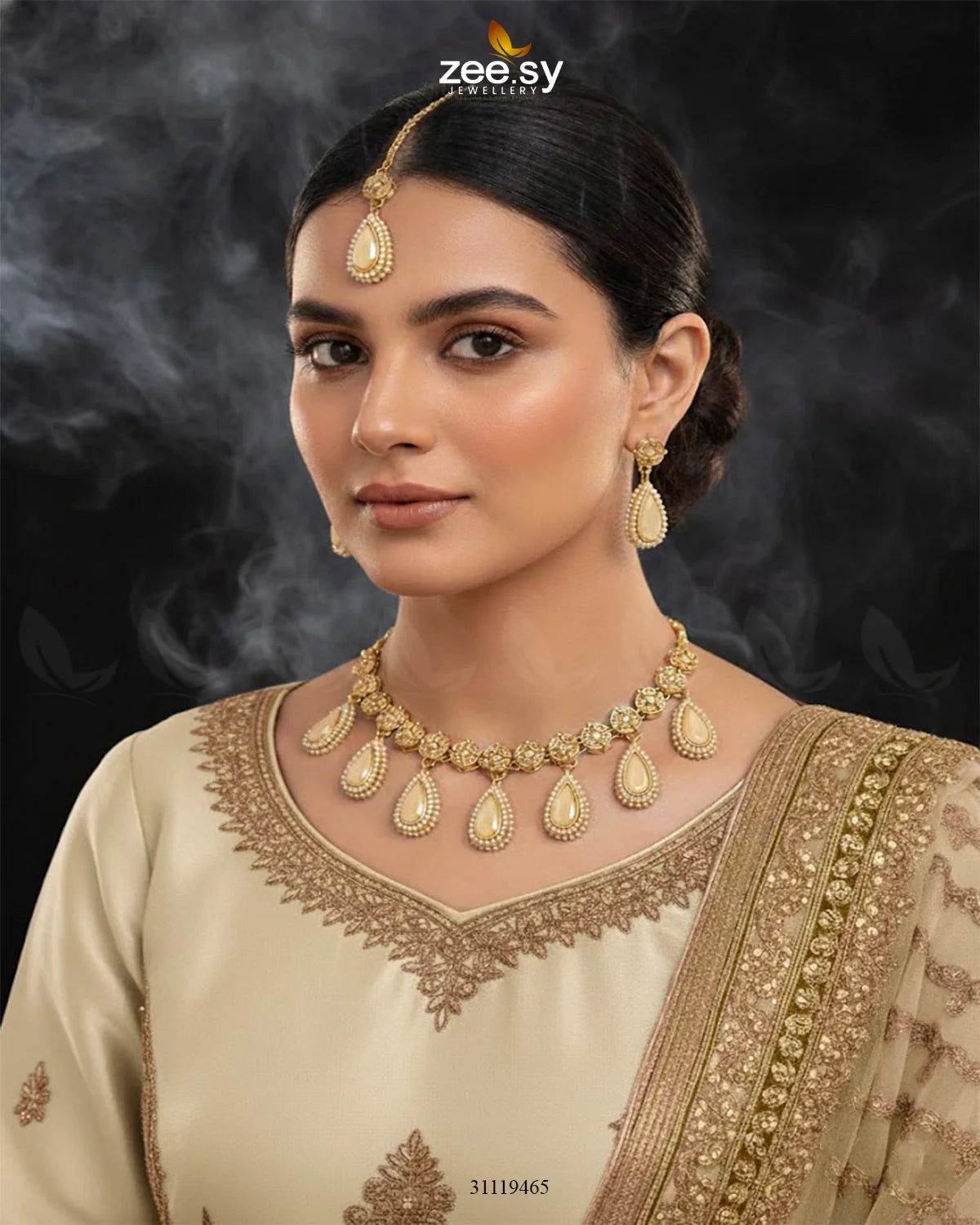 Hearth Necklace Set Golden Champagne - Zeesy Jewellery