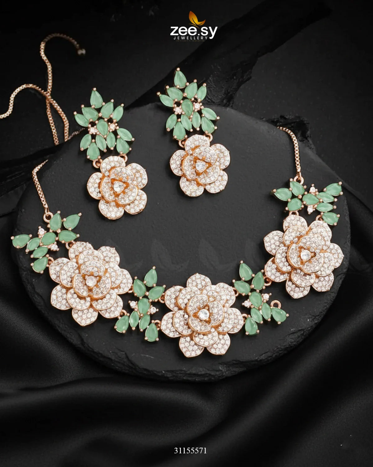 Classic Necklace Set Golden Mint Green - Zeesy Jewellery