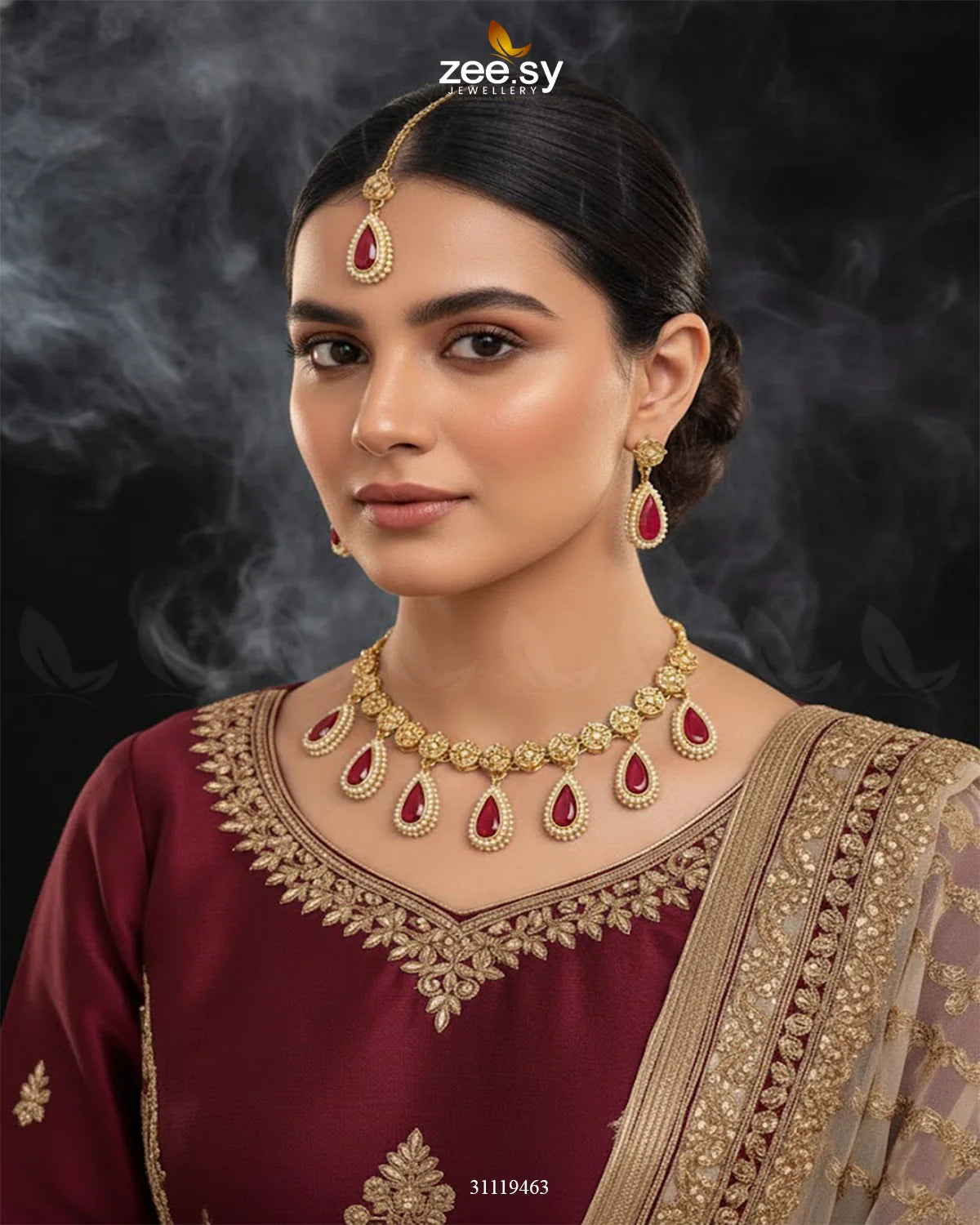 Hearth Necklace Set Golden Red - Zeesy Jewellery