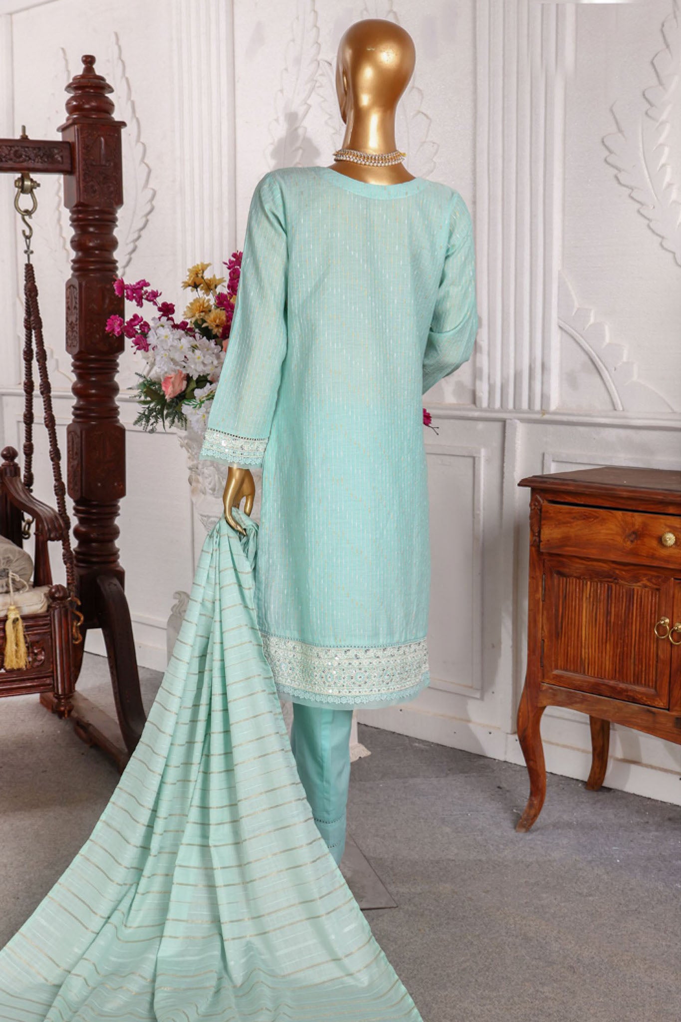 HZ Festive Hues Stitched 3 Piece Linekari Emb Lawn Collection'2024-GSL-02-Sky Blue