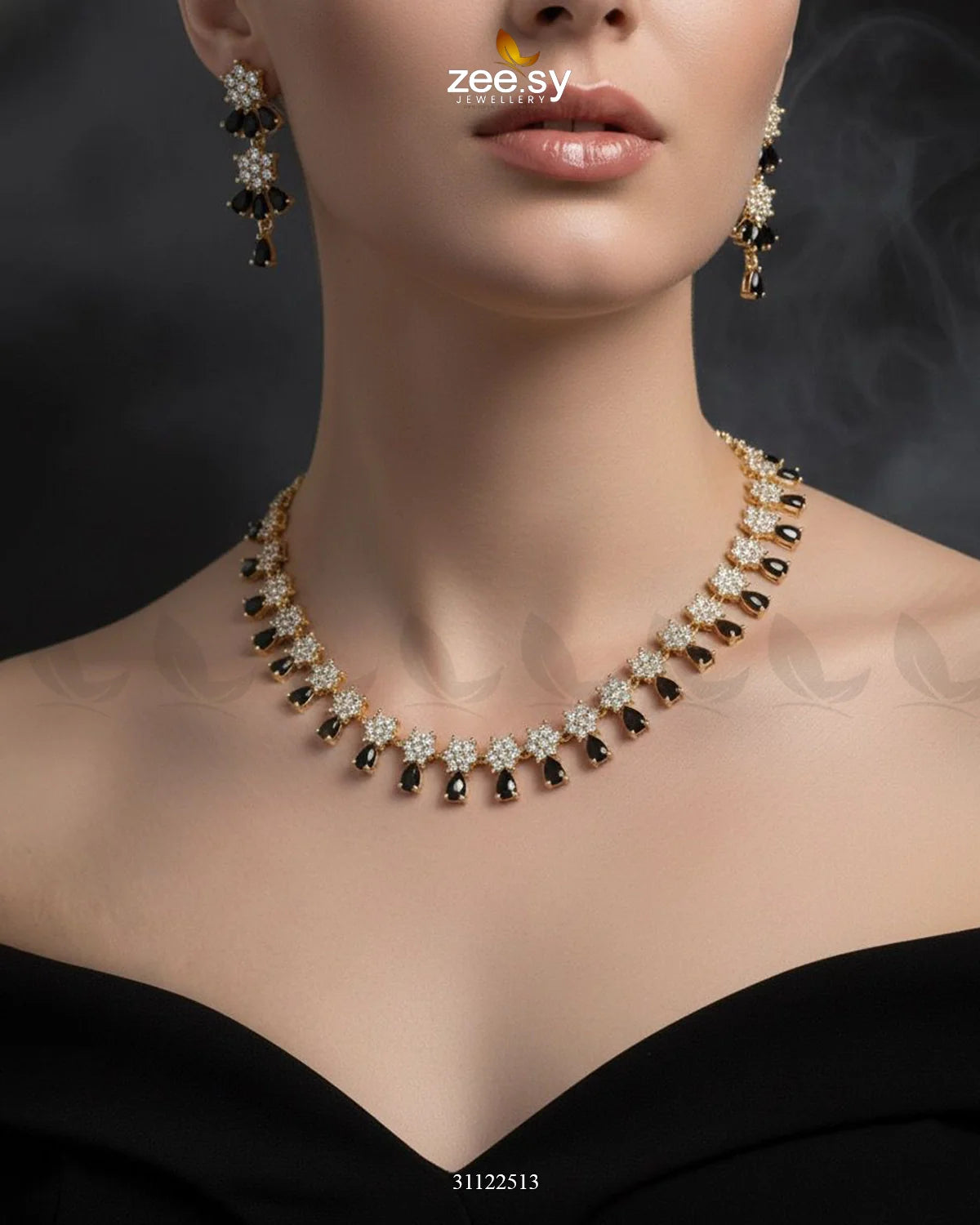 Artisan Sentimental Centerpiece Necklace Set Golden Black - Zeesy Jewellery