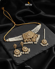 Compass Choker Set Golden White - Zeesy Jewellery