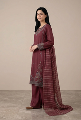 Amna Ali Nawaz Stitched 3 Pc Embroidered Suit - 8033 - (Cotton Silk With Monarch Dupatta)