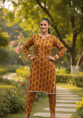 Silcot Stitched 2 Piece Summer Lawn Suit-Mustard Printed Bloom