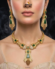 Zeesy-Gilded Gemstone Hasli Necklace Set