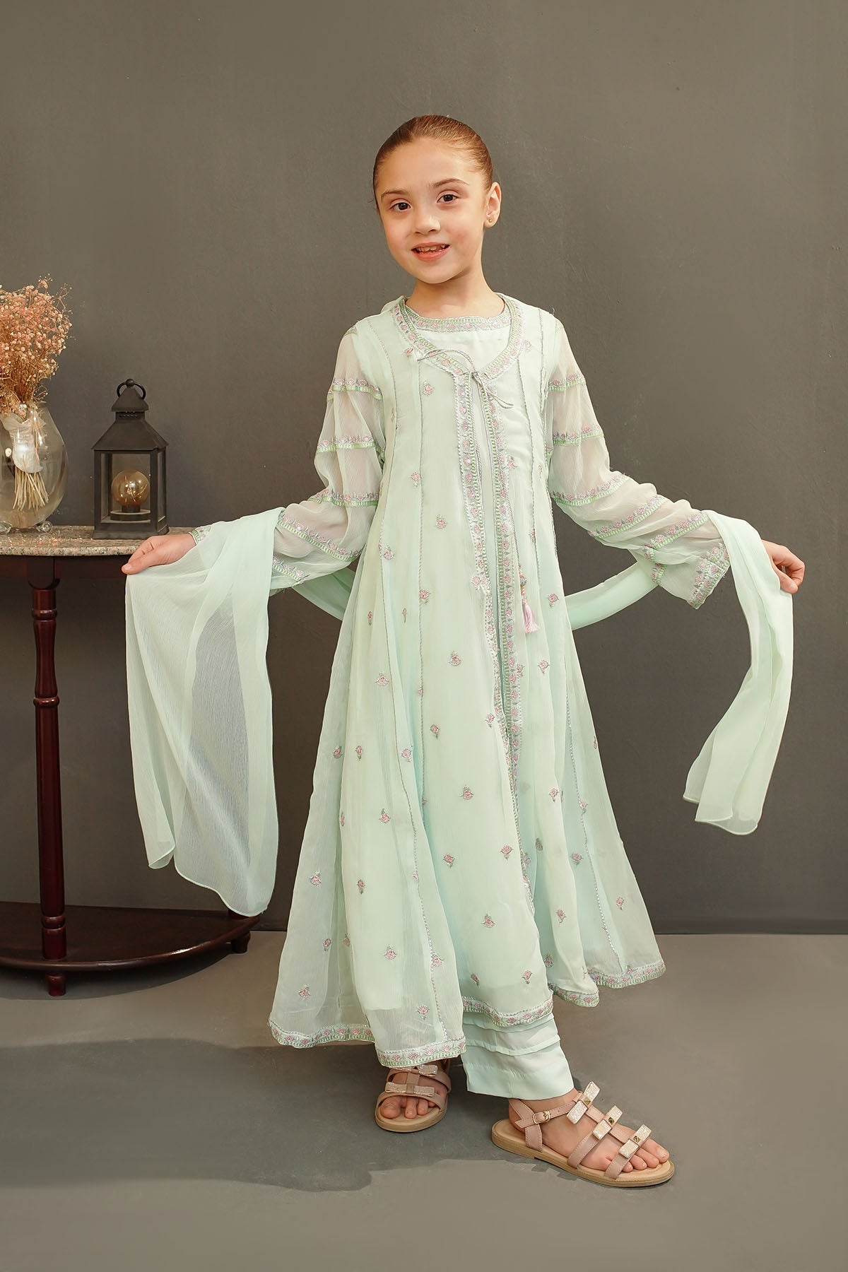 Shop the Chiffon Hand Adda Work 3 Pc Suit, a beautiful girls' maxi dress featuring intricate craftsmanship